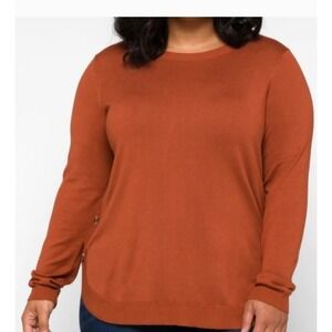 Lety & Me Women Plus Size 2X Burnt Orange Crew Neck‎ Long Sleeve Button D